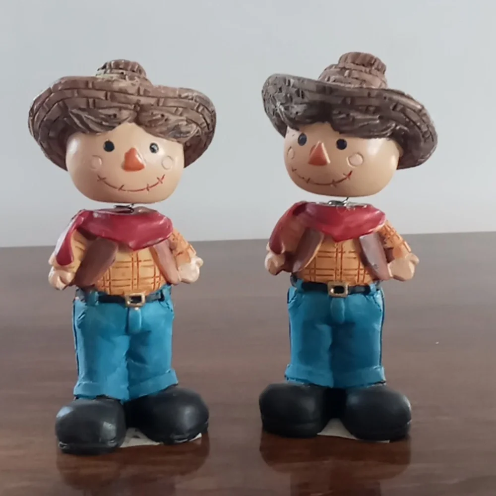Set of 5 Ceramic Scarecrow Bobble Head Figures